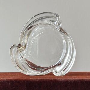 Vintage Clear Glass Ashtray Odd Shaped Stackable MCM Art Deco Chunky 3”